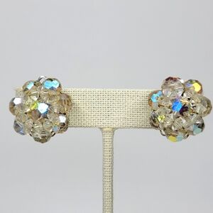Vintage Alice Caviness Aurora Borealis Glass Bead Cluster Clipon Earrings